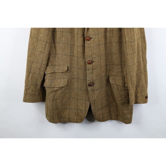 Vintage 70s Streetwear Mens 42L Wool Tweed Suit Coat Blazer Jacket Beige Plaid - Picture 3 of 16